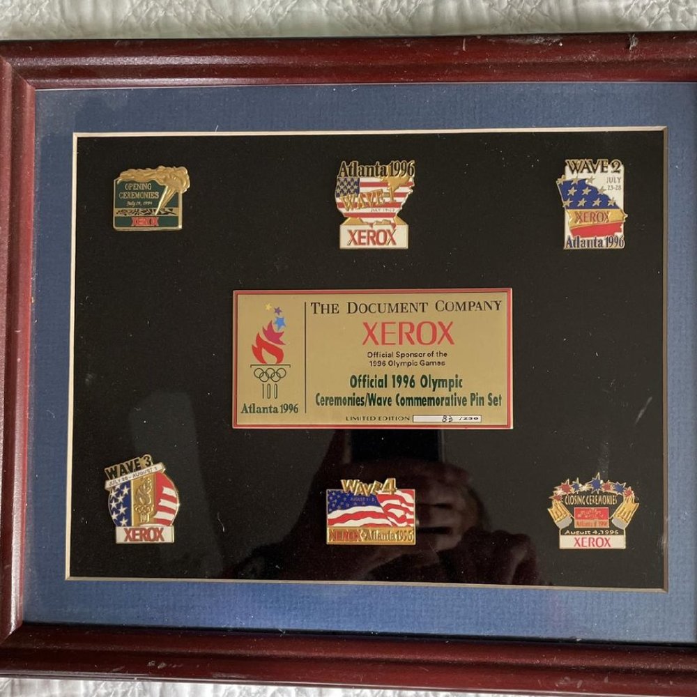 Vintage 1996 Atlanta Official Olympic Xerox Framed Pin Set